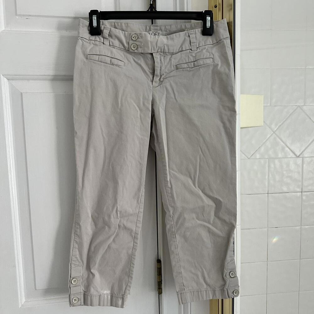 LOFT Petite Women's Grey and Cream Trousers